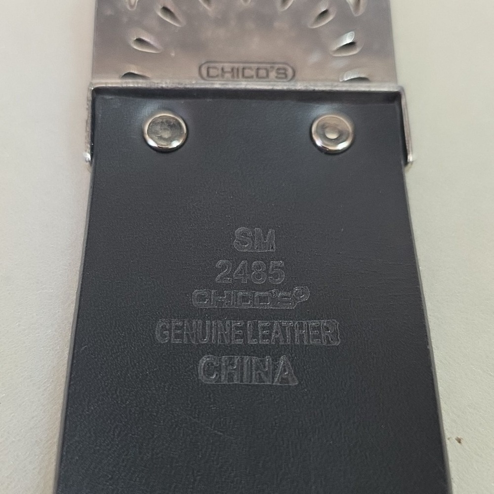 Chico's Black Genuine Leather Belt S/M Boho Mixed Metal Ornate Buckle 30" 2485 - Picture 9 of 12